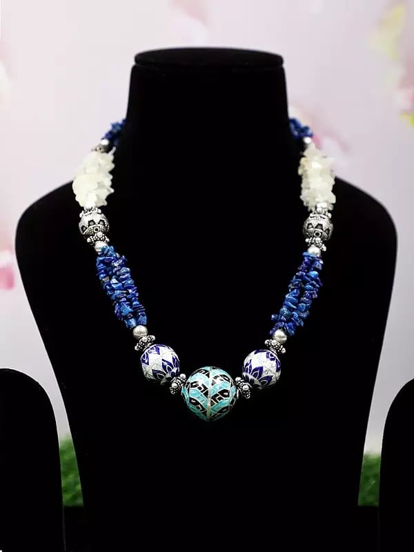 exotic india Lapis Lazuli Chips and Moonstone Necklace | Sterling Silver Necklaces 