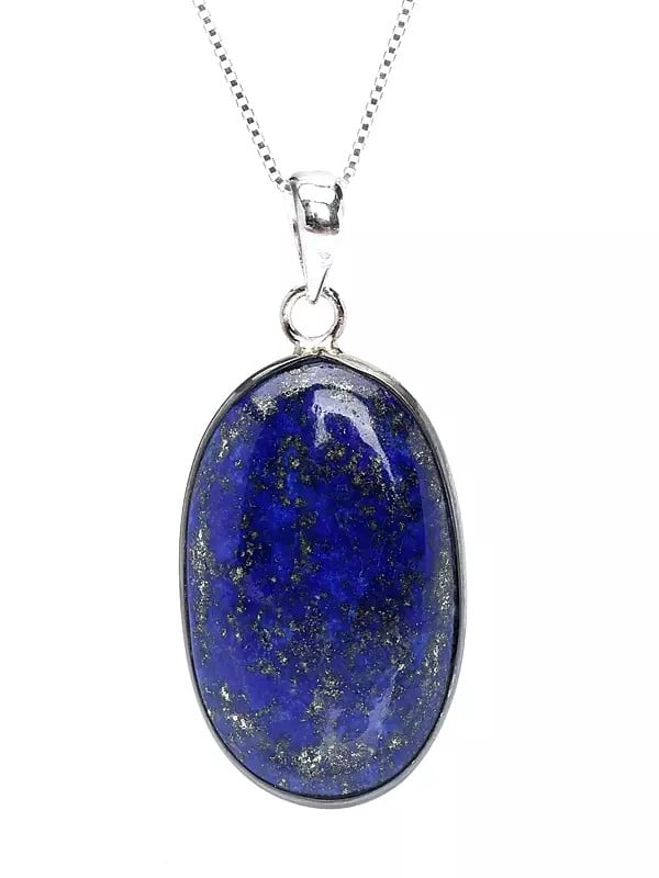 Exotic India Lapis Lazuli Pendant With Malachite On Reverse (Two Sided Pendant) 