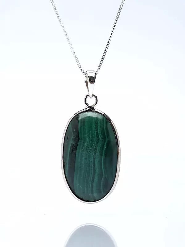 Exotic India Lapis Lazuli Pendant With Malachite On Reverse (Two Sided Pendant) 