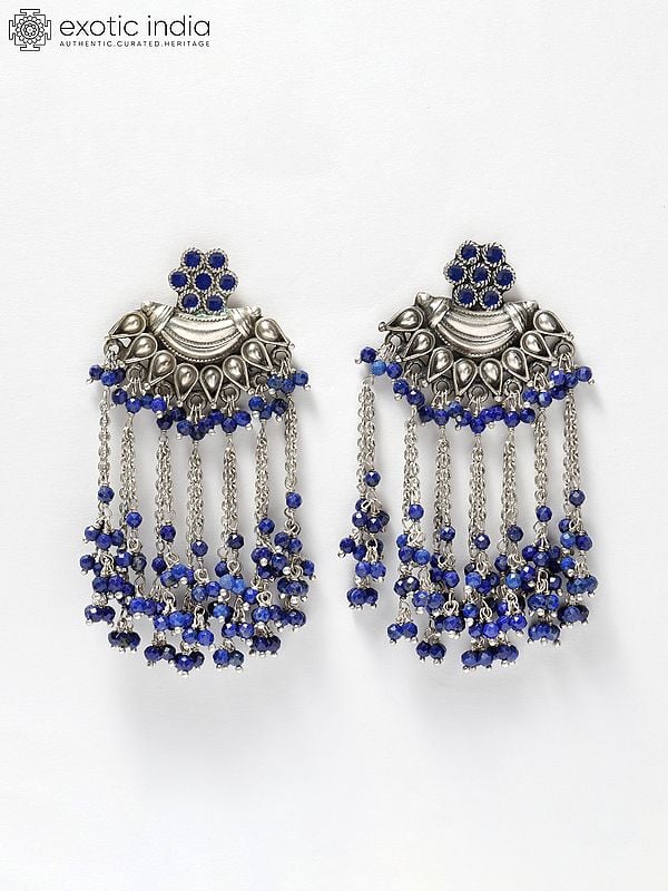 exotic india Lapis Lazuli Shower Earrings in Sterling Silver
