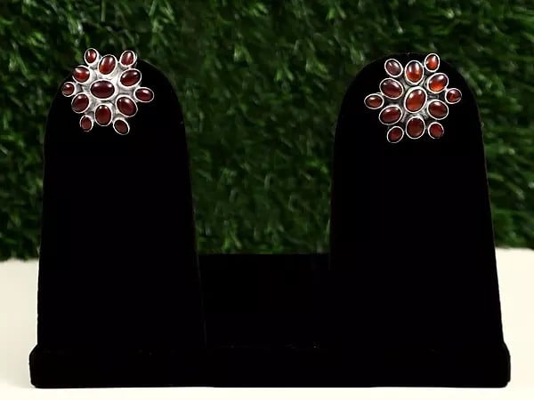 exotic india Large Sterling Silver Earring with Garnet Stone 