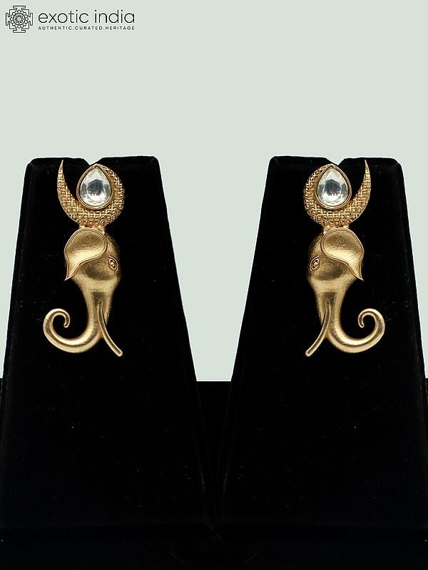 Exotic India Leaf And Elephant Motif Matt Polish Elegant Necklace With Matching Earrings 