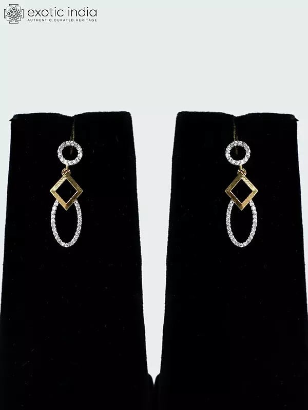Exotic India Leaf Design Elegant Stone Studded American Diamond Necklace Set With Earrings