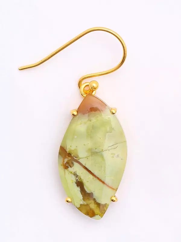 Exotic India Leaf Shape Green Opal Gemstone Hook Earrings 