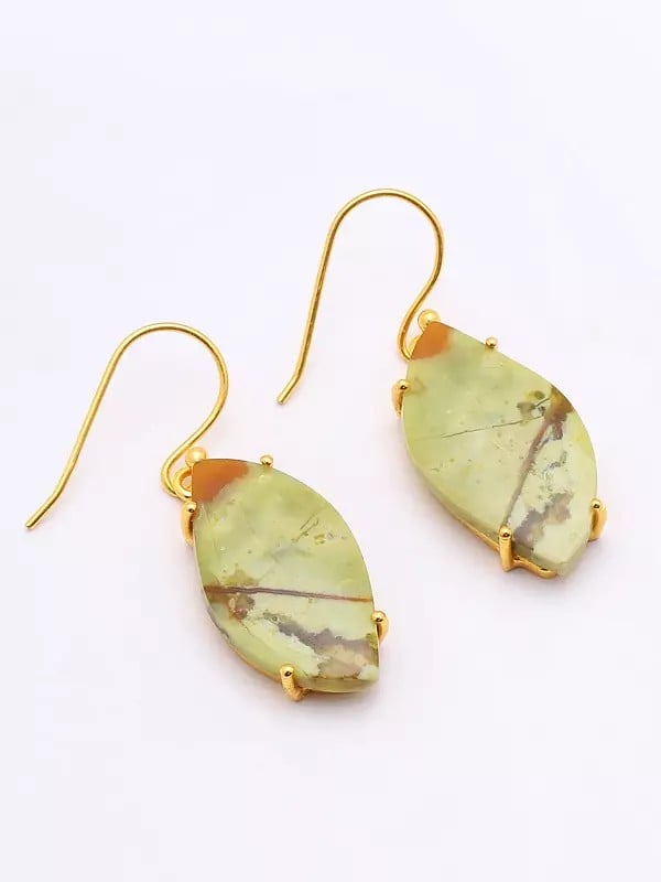 exotic india Leaf Shape Green Opal Gemstone Hook Earrings