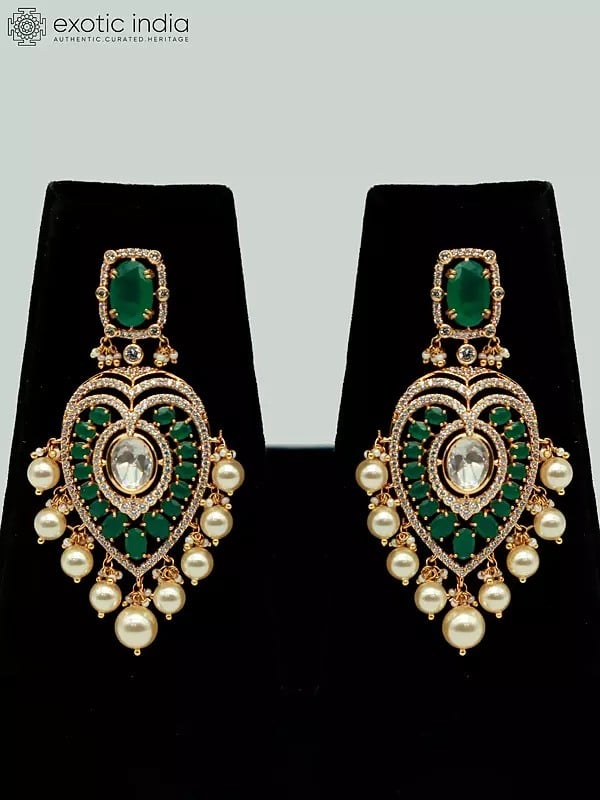 Exotic India Leaves Design Brass Heavy Necklace Set With Mangtika And Earrings