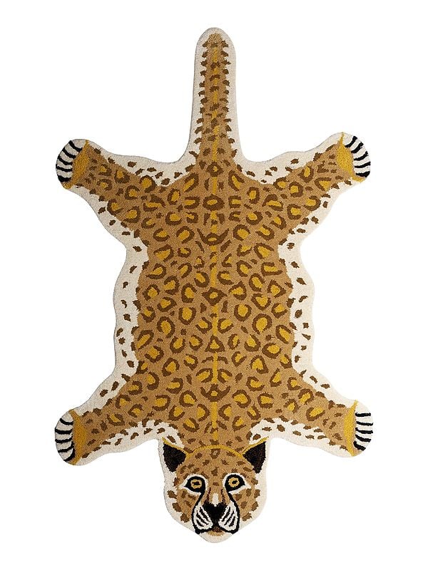 exotic india Leopard Shaped Handmade Yogic Asana Mat from Mirzapur 