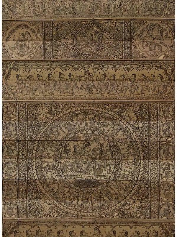 Exotic India Life Story Of Lord Krishna With Vishvarupa At Center | Superfine Pattachitra Painting On Palm Leaf | Masterpiece 