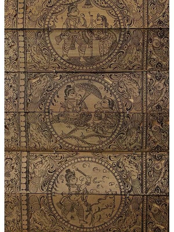 Exotic India Life Story Of Lord Krishna With Vishvarupa At Center | Superfine Pattachitra Painting On Palm Leaf | Masterpiece 