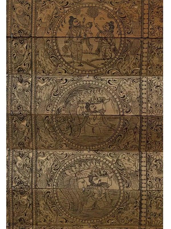 Exotic India Life Story Of Lord Krishna With Vishvarupa At Center | Superfine Pattachitra Painting On Palm Leaf | Masterpiece 