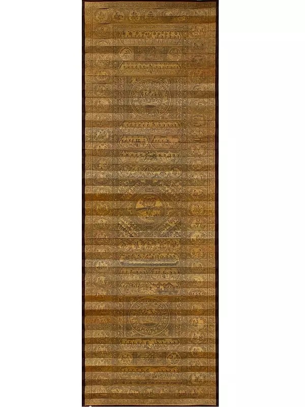 exotic india Life Story of Lord Krishna with Vishvarupa at Center | Superfine Pattachitra Painting on Palm Leaf | Masterpiece 