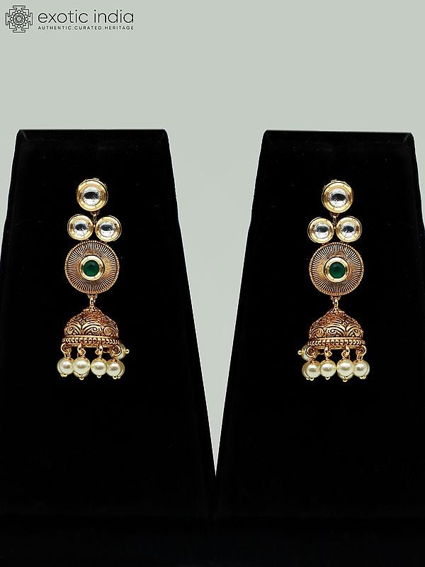 Exotic India Light Necklace Set In Matte Finishing With Earrings And Mangtika
