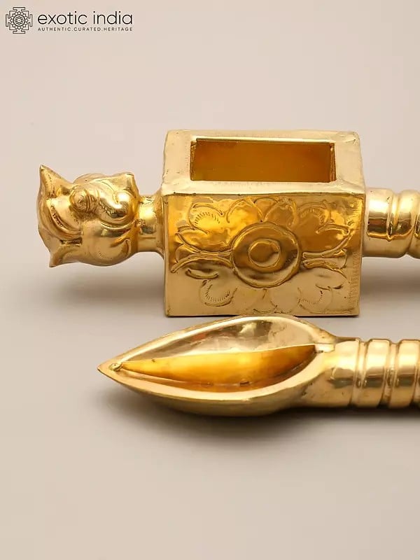 Exotic India Lion Head Homa Spoon Set For Vedic Sacrifices (Yajna) 
