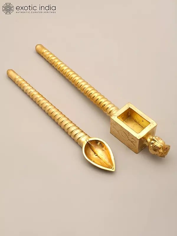 Exotic India Lion Head Homa Spoon Set For Vedic Sacrifices (Yajna) 
