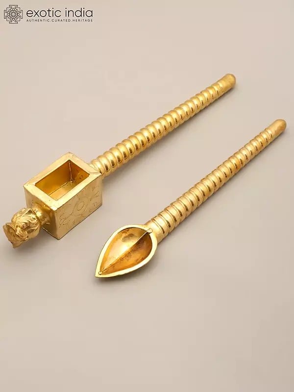 Exotic India Lion Head Homa Spoon Set For Vedic Sacrifices (Yajna) 