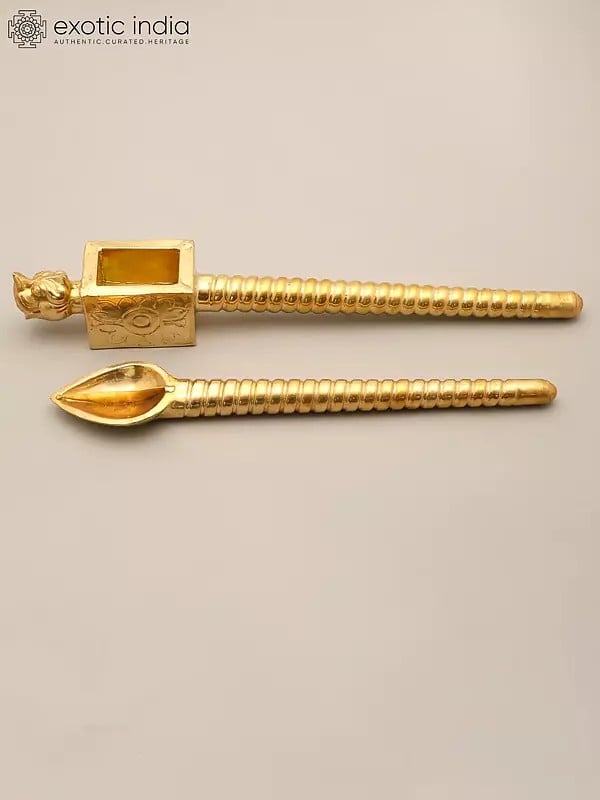 exotic india Lion Head Homa Spoon Set for Vedic Sacrifices (Yajna) 