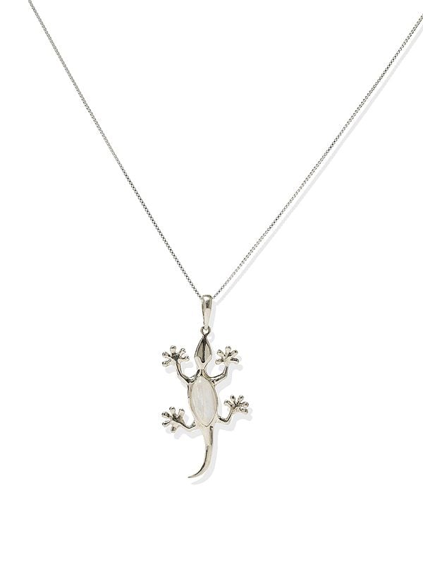 exotic india Lizard Sterling Silver Pendant with Rainbow Moonstone