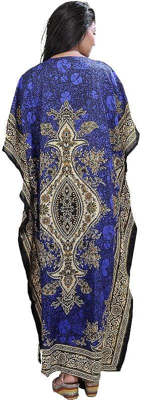 Exotic India Long Printed Kaftan With Dori At Waist 