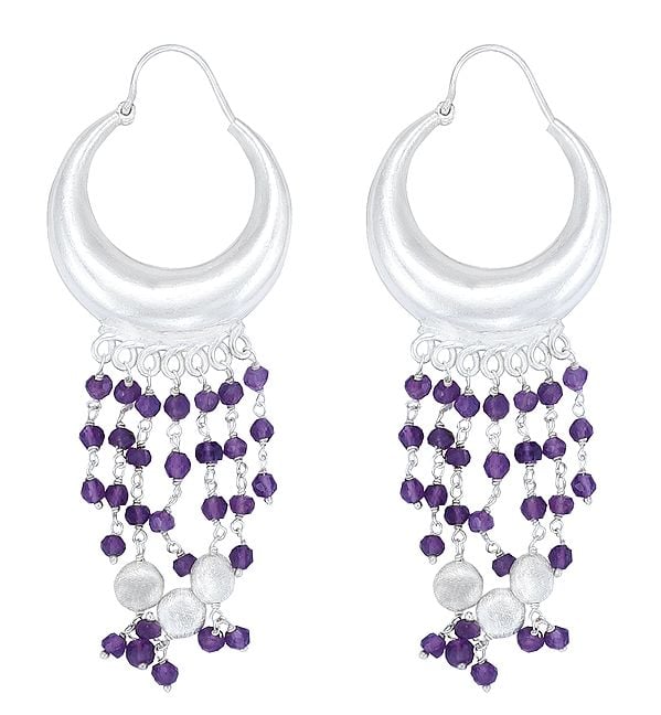 exotic india Long Size Sterling Silver Earrings with Bead Dangles 