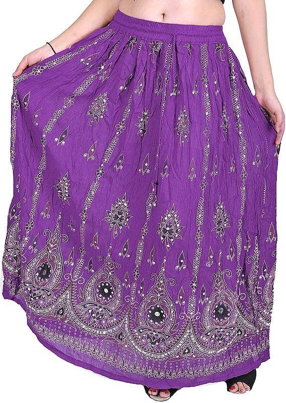 exotic india Long Skirt with Printed Flowers and Embroidered Sequins
