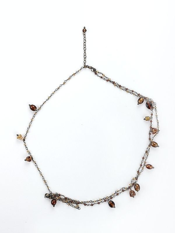 Exotic India Long Sterling Silver Necklace With Gemstone 
