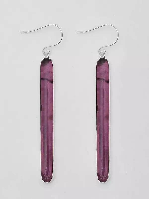 Exotic India Long Vertical Amethyst Bar Hook Earrings 