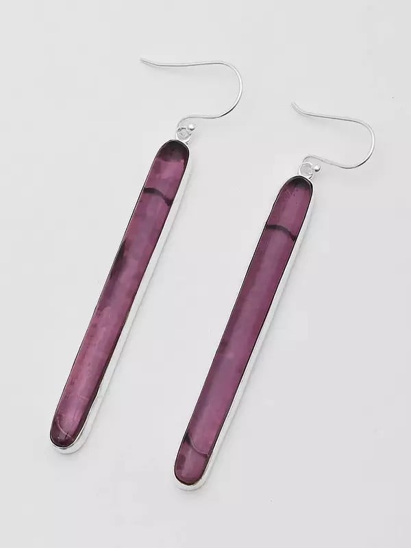 Exotic India Long Vertical Amethyst Bar Hook Earrings 