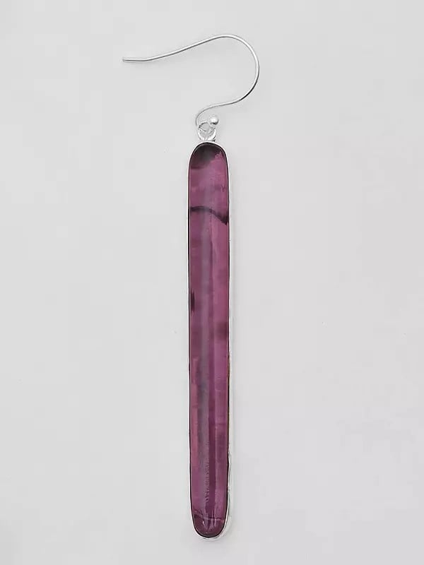 Exotic India Long Vertical Amethyst Bar Hook Earrings 