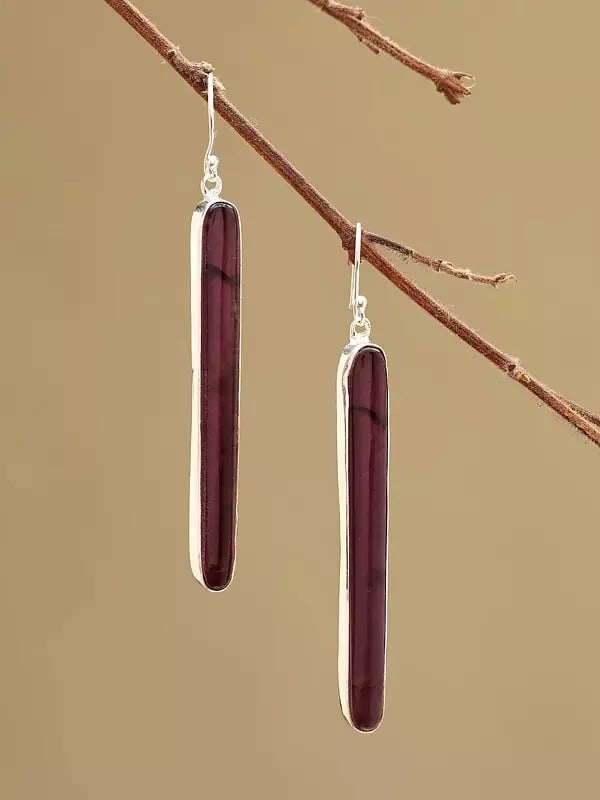 exotic india Long Vertical Amethyst Bar Hook Earrings 