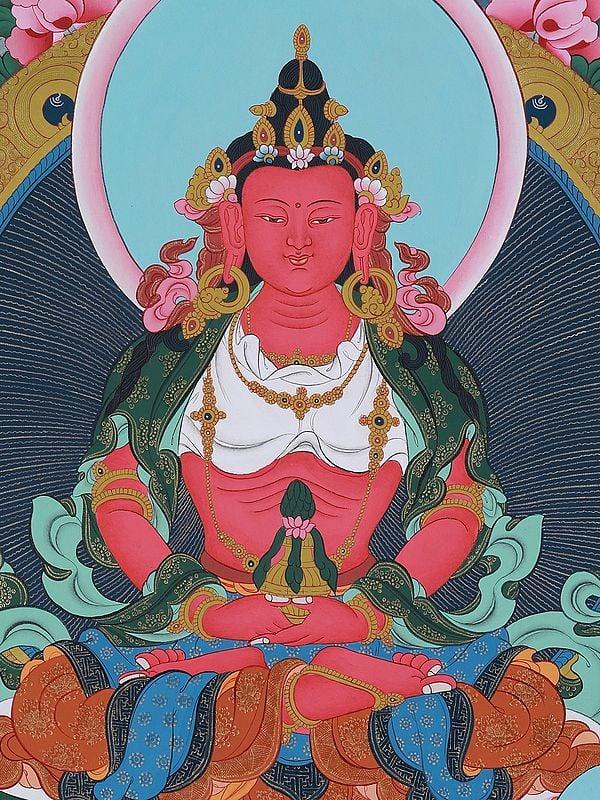 Exotic India Lord Aparmita Buddha Hand-Painted | Brocadeless Thangka Painting 