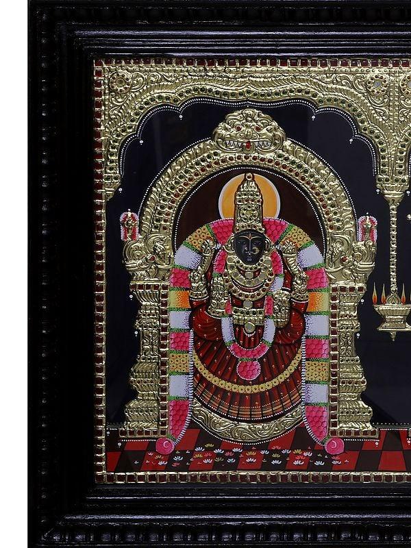 Exotic India Lord Balaji With Goddess Padmavathi Tanjore Painting | Traditional Colour With 24 Karat Gold | With Frame 