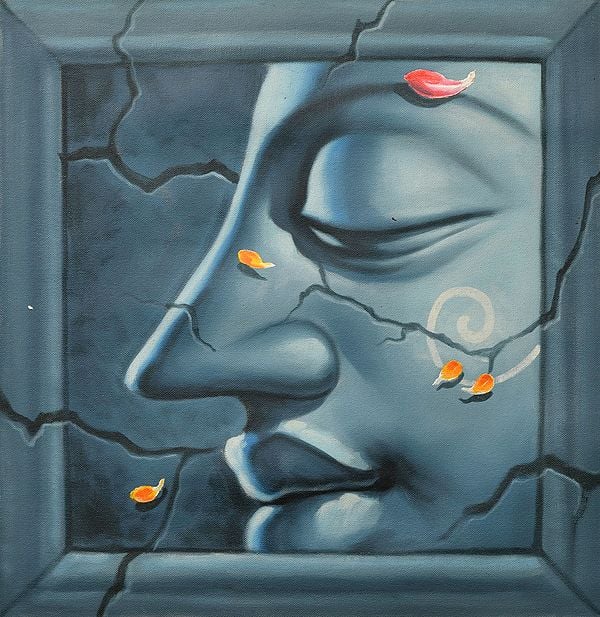 exotic india Lord Buddha Face Series (Three) | Buddhist Painting
