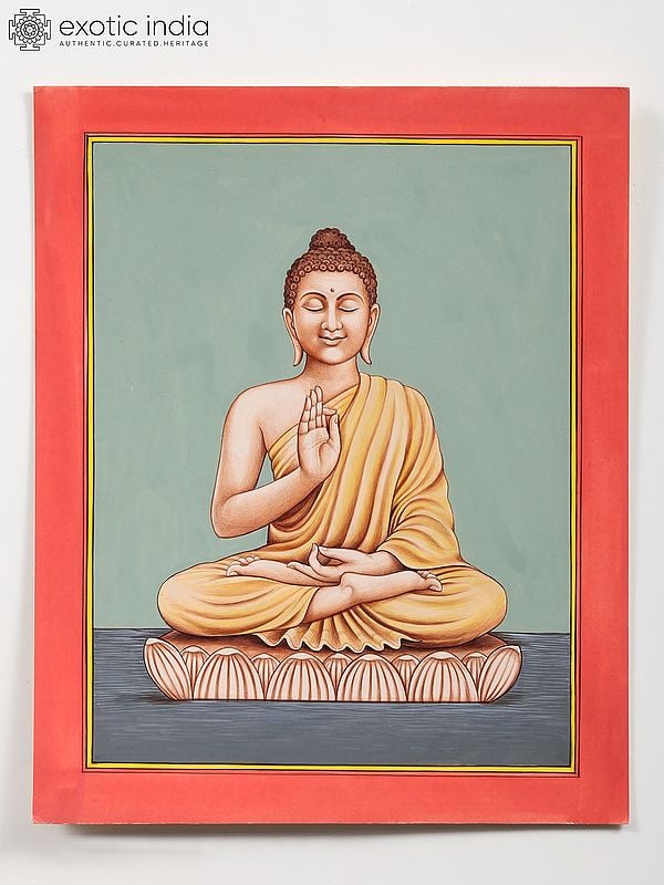 exotic india Lord Buddha in Vitark Mudra | Watercolor Painting 
