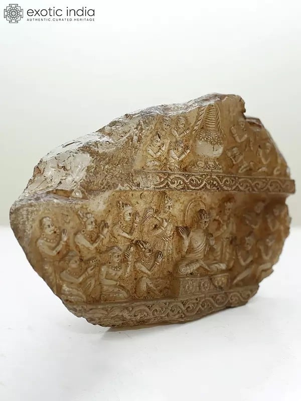 Exotic India Lord Buddha Life Story Carved On Natural Crystal Stone 