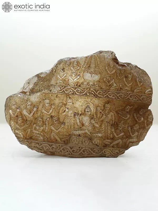exotic india Lord Buddha Life Story Carved On Natural Crystal Stone 