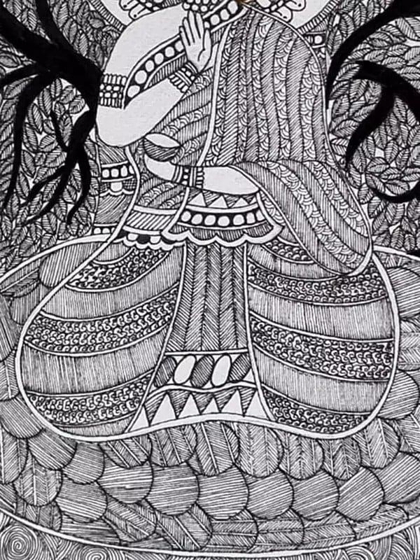 Exotic India Lord Buddha Madhubani Painting | Acrylic On Handmade Paper | By Pallavi 