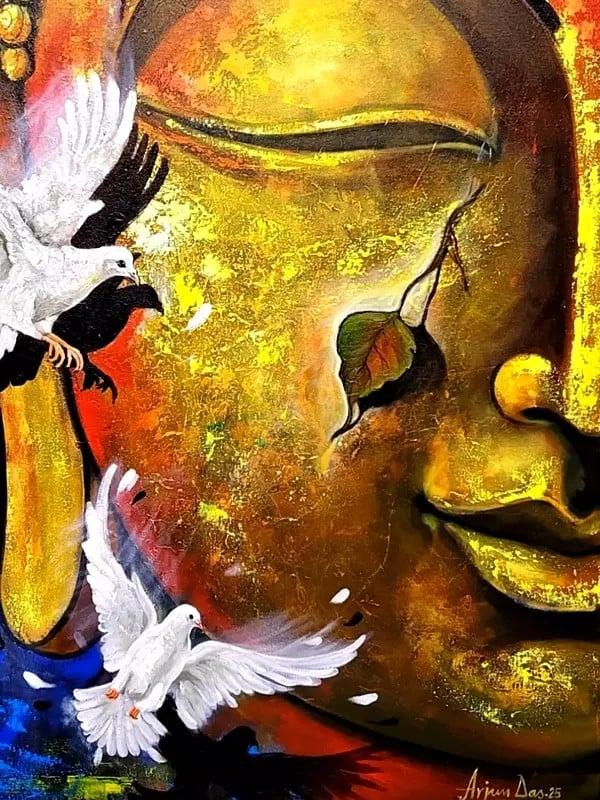 Exotic India Lord Buddha With Bird | Acrylic On Canvas | By Arjun Das 