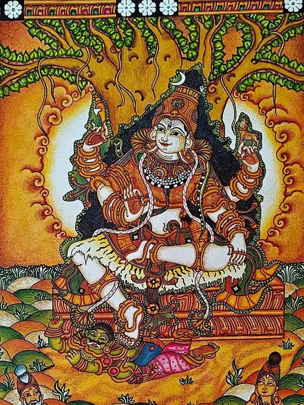 Exotic India Lord Dakshinamurthy (A Form Of Shiva) | Acrylic On Canvas | Traditional Kerala Mural Art 