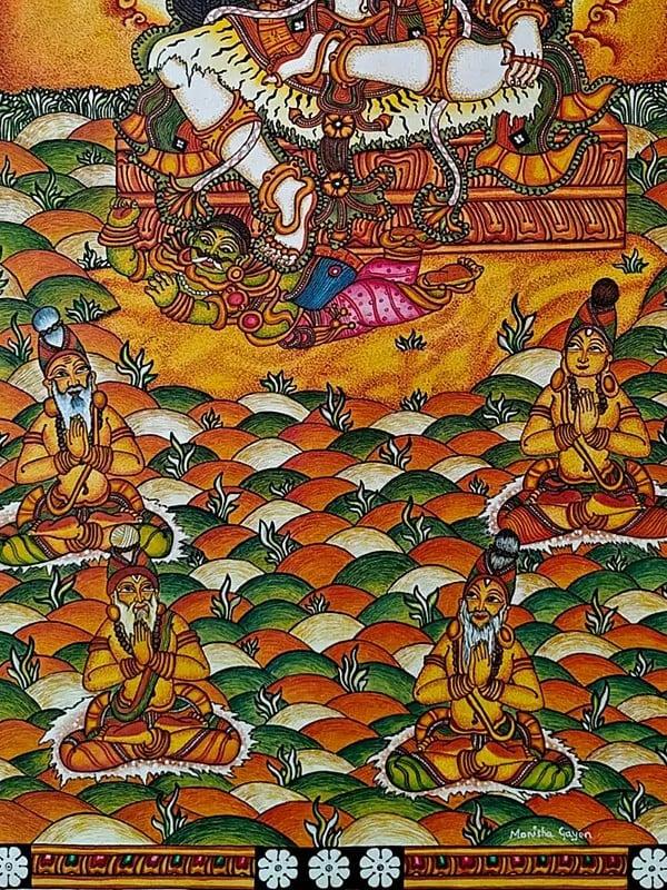 Exotic India Lord Dakshinamurthy (A Form Of Shiva) | Acrylic On Canvas | Traditional Kerala Mural Art 