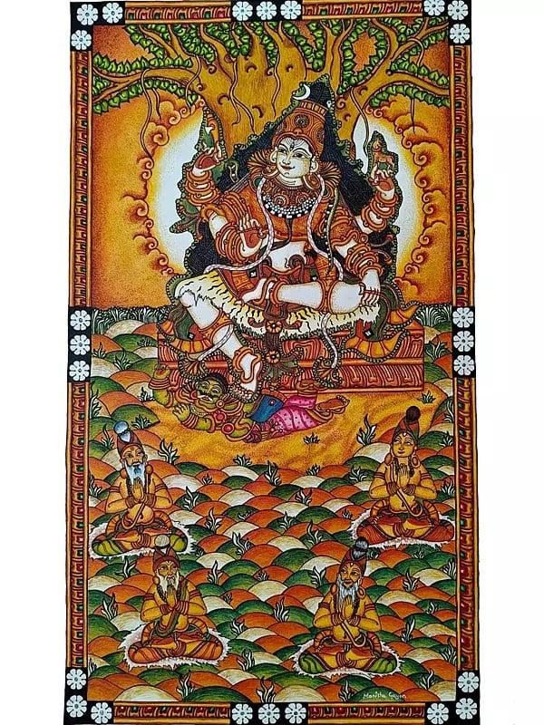 exotic india Lord Dakshinamurthy (A Form Of Shiva) | Acrylic On Canvas | Traditional Kerala Mural Art 