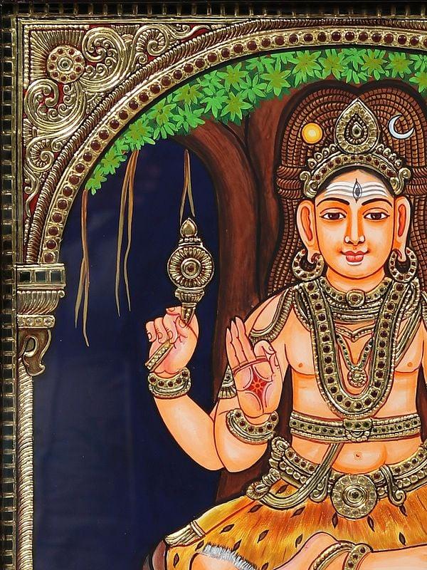 Exotic India Lord Dakshinamurthy - Shiva - Tanjore Painting | Traditional Colors With Gold Work | With Frame