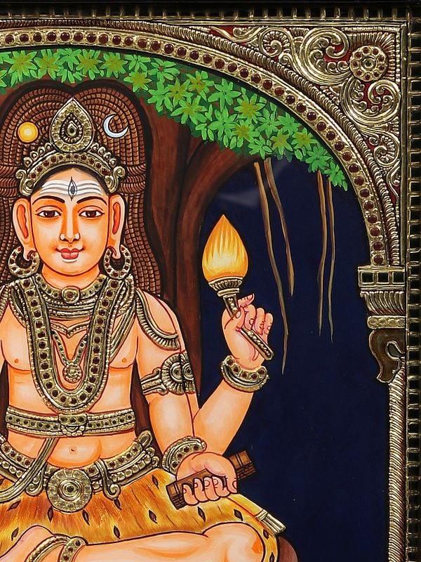 Exotic India Lord Dakshinamurthy - Shiva - Tanjore Painting | Traditional Colors With Gold Work | With Frame