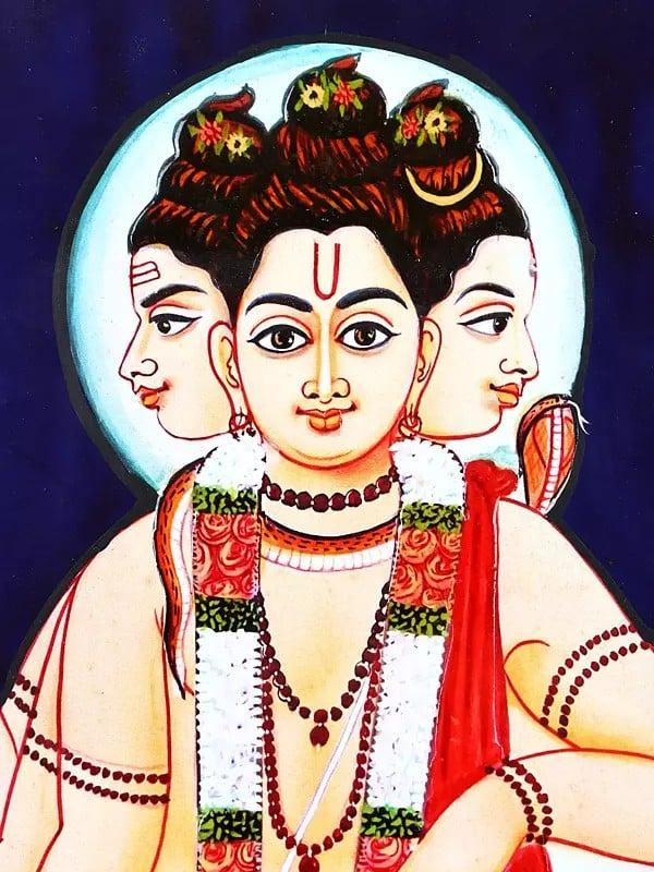 Exotic India Lord Dattatreya | 24 Karat Gold Work | Framed Tanjore Painting 