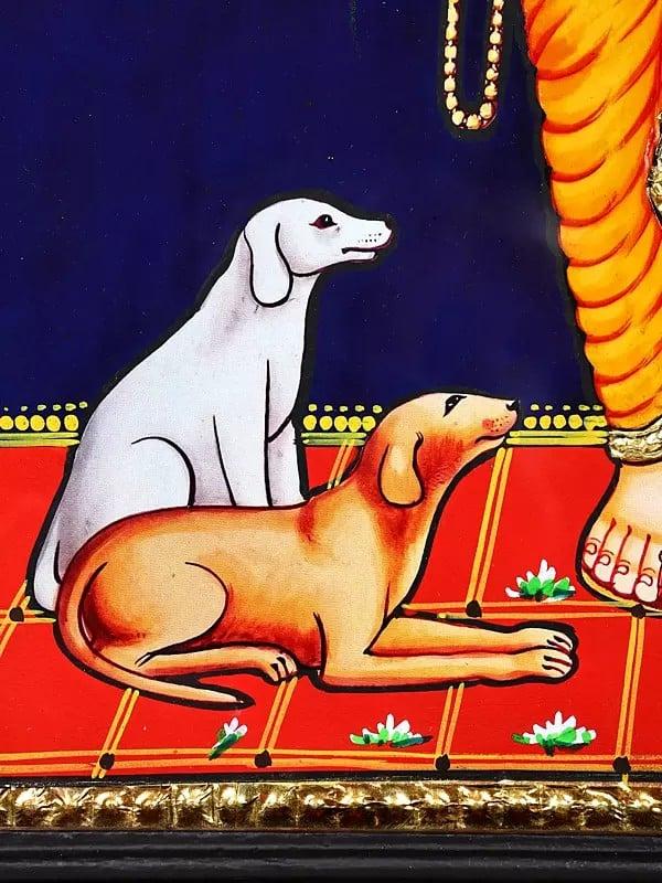 Exotic India Lord Dattatreya | 24 Karat Gold Work | Framed Tanjore Painting 