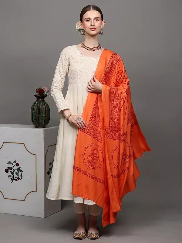 Exotic India Lord Ganapati Printed Prayer Shawl | Hand Crafted Religious Clothes