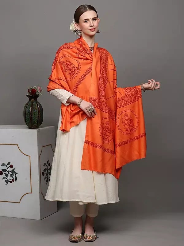 Exotic India Lord Ganapati Printed Prayer Shawl | Hand Crafted Religious Clothes