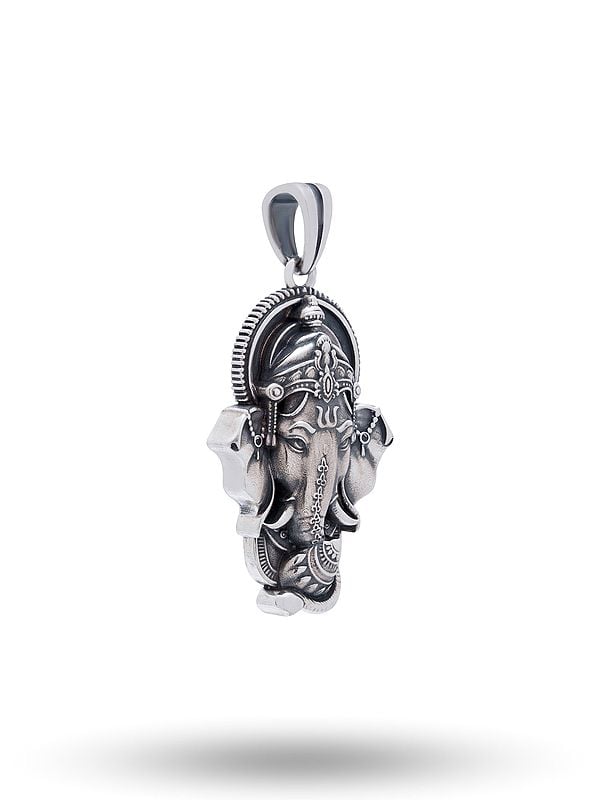 Exotic India Lord Ganesh Face Sterling Silver Pendant 