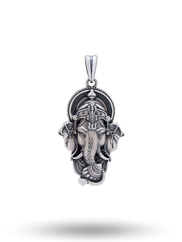exotic india Lord Ganesh Face Sterling Silver pendant 