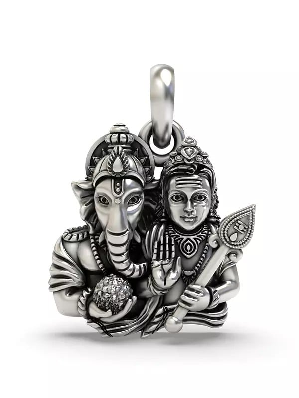 exotic india Lord Ganesha and Lord Kartikeya pendant 