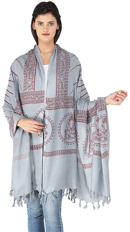 exotic india Lord Ganesha Hindu Prayer Shawl from Banaras 